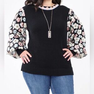 Fate Black Sweater with Floral Sleeves
